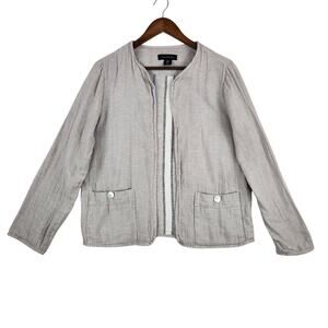 Tahari Women’s Linen Blend Cardigan M Beige Striped Lined EUC